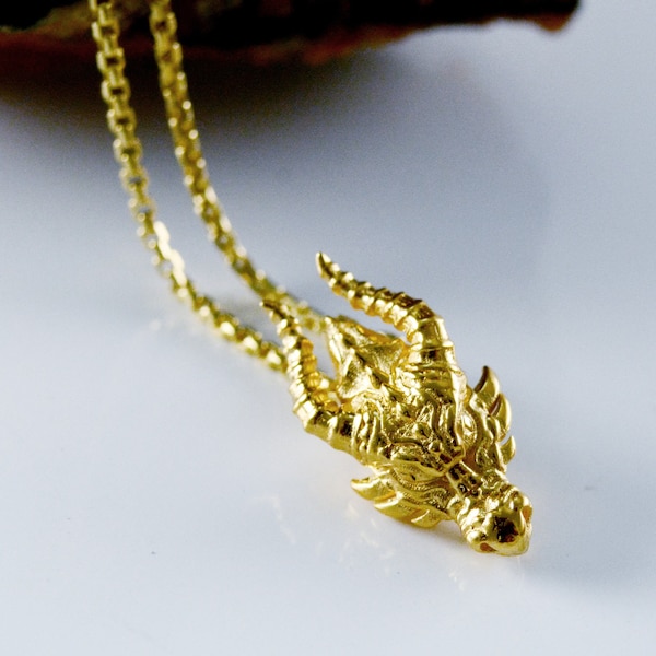 Petit pendentif tête de dragon en or massif, dragon fait main en or 10 carats, 14 carats et 18 carats, cadeau de Noël cool