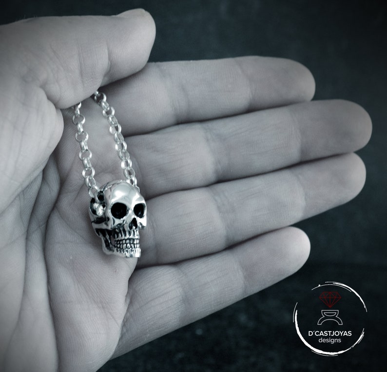 Gothic jewelry Biker jewelry Memento mori pendant Solid Silver skull pendant with oxidised textures Silver skull necklace for men