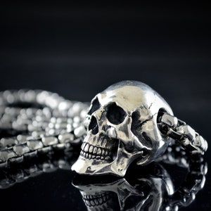 Human Skull Pendant handmade in Sterling silver, Biker skull, Memento Mori pendant