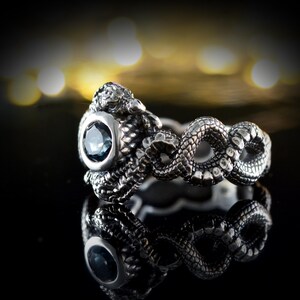 Sterling Silver Dragon Ring with Blue Topaz, Garnet, or Amethyst Stone image 19