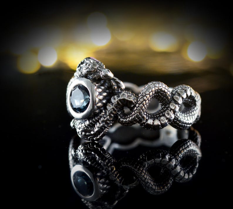 Sterling Silver Dragon Ring with Blue Topaz, Garnet, or Amethyst Stone image 19