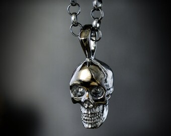 Silver skull pendant, Human skeleton necklace for men, Memento mori  jewelry, Handcrafted skull