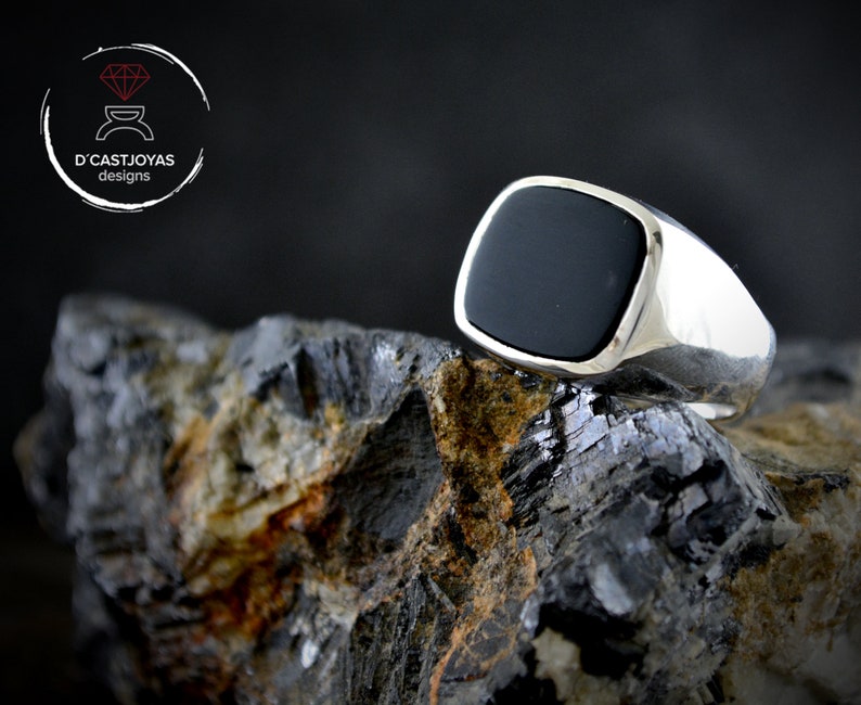 Solid Silver Ring With Onyx Square Ring Ring Etsy