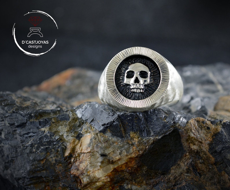 Solid Silver Signet Skull Ring Memento Mori Mens Skull Ring | Etsy