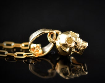 Tiny gold skull pendant , 10k, 14k and 18k gold charm with natural stones, Whimsigoth Minimal Jewelry