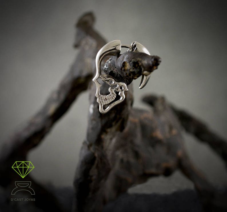 Silver Skull Hoop Earring Mens Earrings Etsy