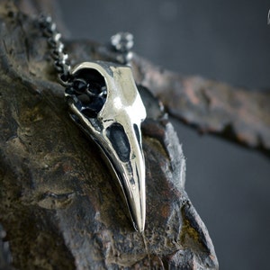 Silver raven skull pendant Odin, Viking necklace