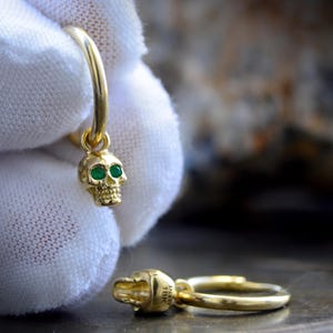 Handmade Gold Skull Hoop Earrings: 14k/18k Dangle Skulls