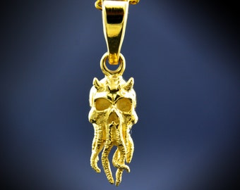 Small Cthulhu Pendant in 10k, 14k, 18k Gold, Skull with Tentacles, Gothic Jewelry - Cool Jewelry Gift