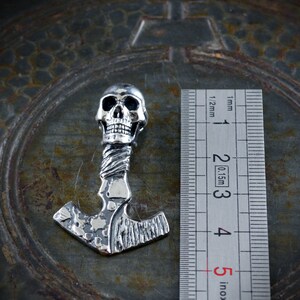 Viking pendant Mjolnir skull with hammered and oxidized textures, customizable Viking amulet image 10
