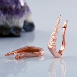 Rose gold plated dagger hoop earrings, Hand made in Sterling silver, Punk earrings image 1