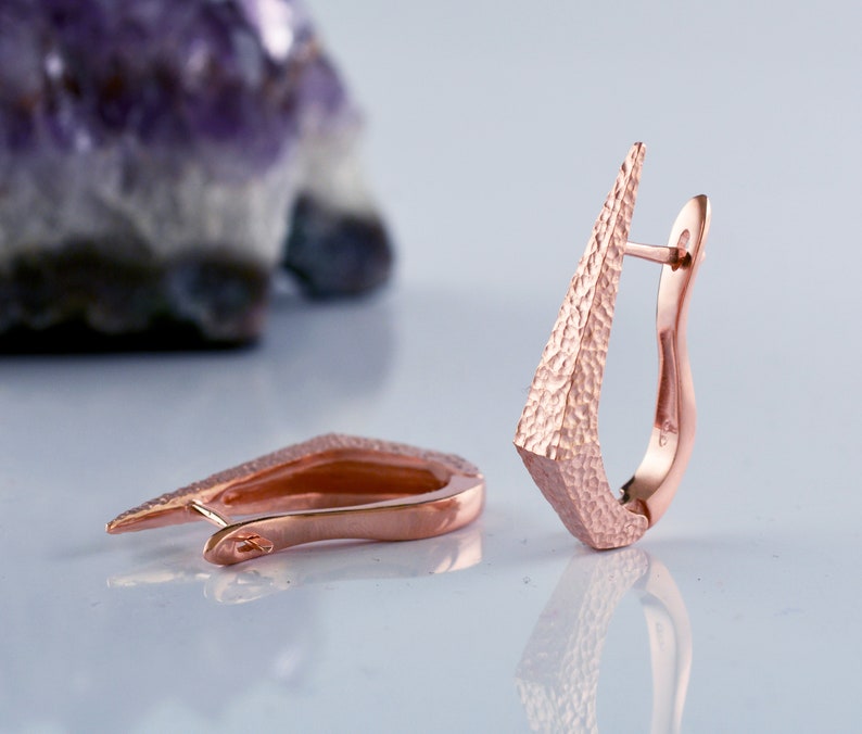 Rose gold plated dagger hoop earrings, Hand made in Sterling silver, Punk earrings image 1