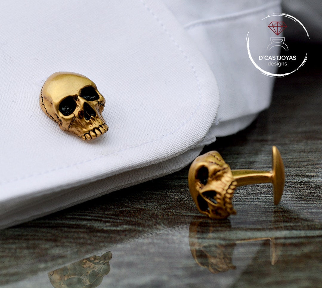 Gold Plated Skull Cufflinks: Sterling Silver Calaveras Gemelos