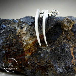 Silver needle earrings, Snake fangs earrings
