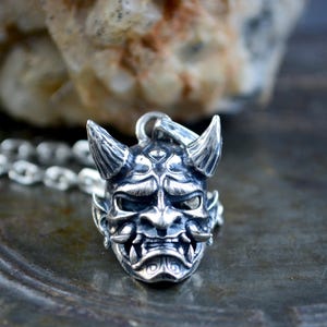 Sterling Silver Oni Hannya Pendant | Handmade Japanese Demon Mask Necklace | Artisan Jewelry | Spiritual Amulet