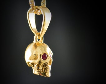 Gold skull pendant, Handmade petit skull in 10k, 14k and 18k gold, Wedding skull necklace
