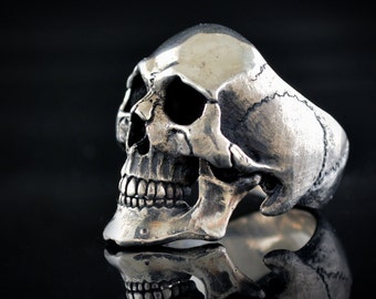 Handmade Sterling Silver Skull Ring, Memento Mori Statement Piece, Cool Gift for Him, Badass Accessory