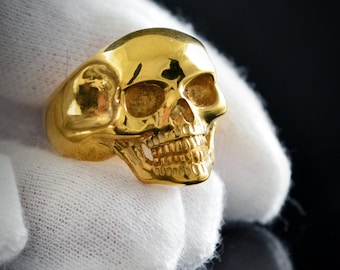 Anillo Calavera oro de 10k, Anillo calavera hombre, Joyería Rock and Roll, Joyería para Hombre, Hecho a mano, Memento Mori