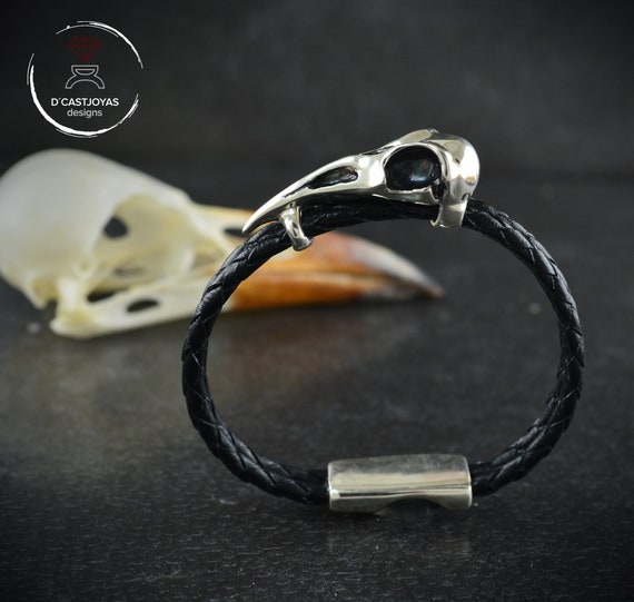 Skull Bracelet - Viking Raven Skull (leather) - Skulls' Lair