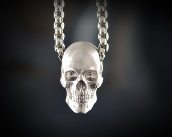 Gold human skull pendant, 10k, 14k, 18k gold skull, Memento Mori pendant, Cool gift for him or her