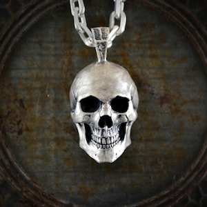 Handmade Sterling Silver Skull Pendant: Biker Memento Mori