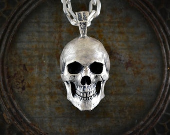 Handmade Sterling Silver Skull Pendant: Biker Memento Mori