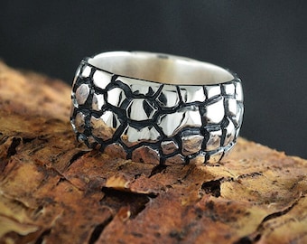 Oxidierter Sterling Silber Schlangenhaut Ring, rustikalen urbanen Schmuck