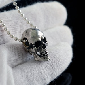 Silver Full Skull Pendant, Sterling Silver Handmade Human Skull, Memento Mori Pendant, Cool Gift for Him or Her