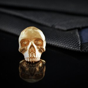 Gold plated skull tie pin, Skull lapel pin, Wedding skull gift