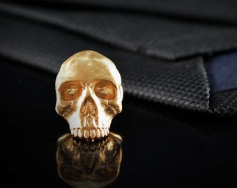 Gold plated skull tie pin, Skull lapel pin, Wedding skull gift