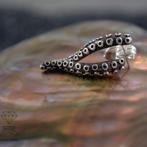 Oxidized Sterling Silver Octopus Tentacle Earrings: Boho Ocean Jewelry