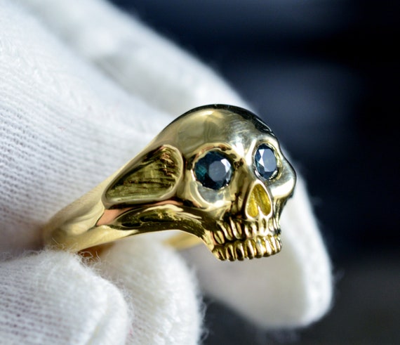 18K Gold & 24K Gold Black Jet Skull Ring - Men's Rings | Lazaro SoHo