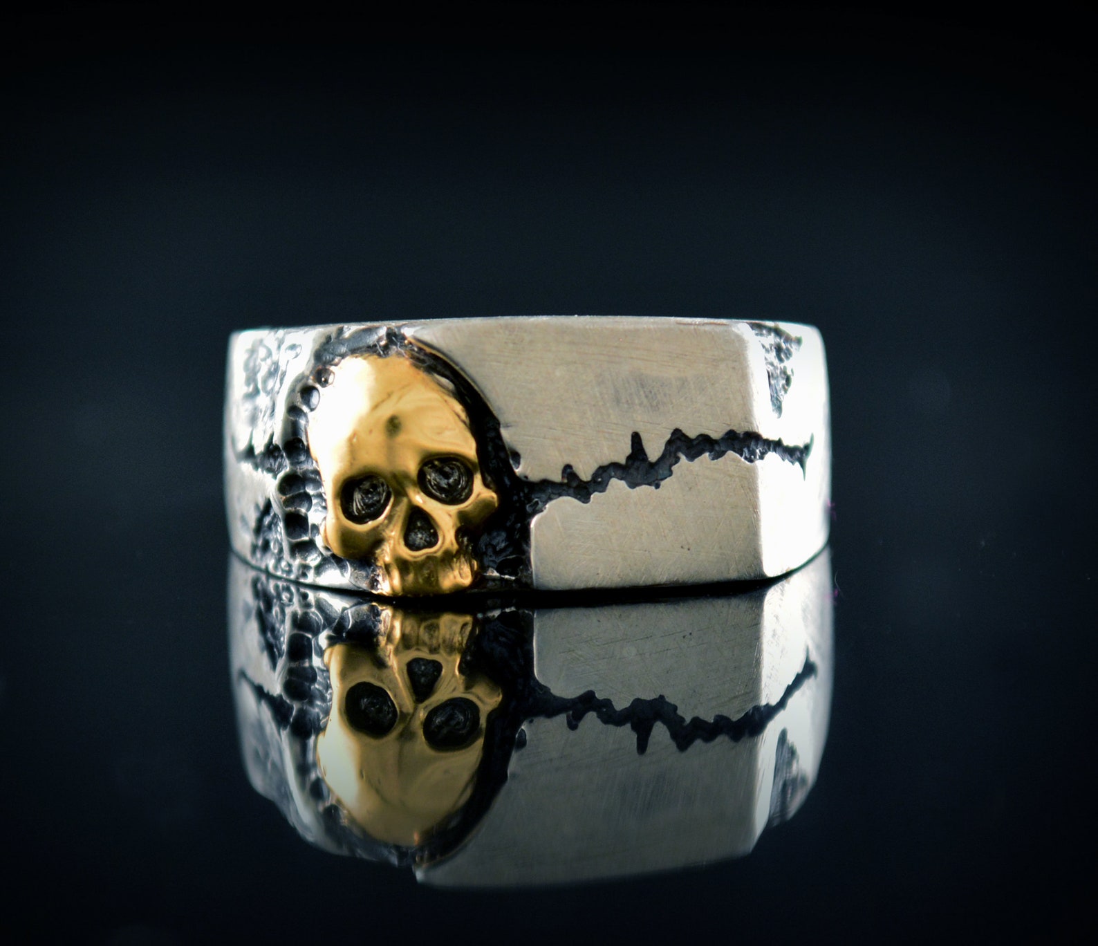 Silver Skull Ring Rock Texture Ring Memento Mori Etsy