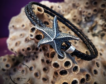 Leather And Silver Surf bracelet for men,  Starfish Bracelet
