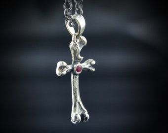 Colgante hueso pequeño  femur de plata solida, Hueso humano realista collar, Calaveras y huesos