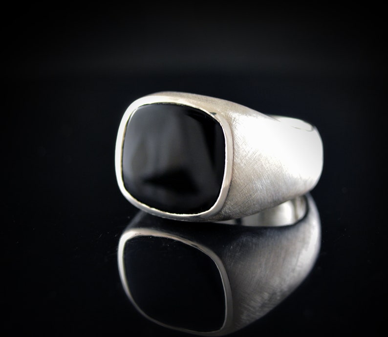 Solid Silver Ring With Onyx Square Ring Ring Etsy