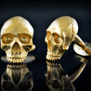 Massive 585er Gold Skull Manschettenknöpfe, 750er Gold mit Natursteinen
