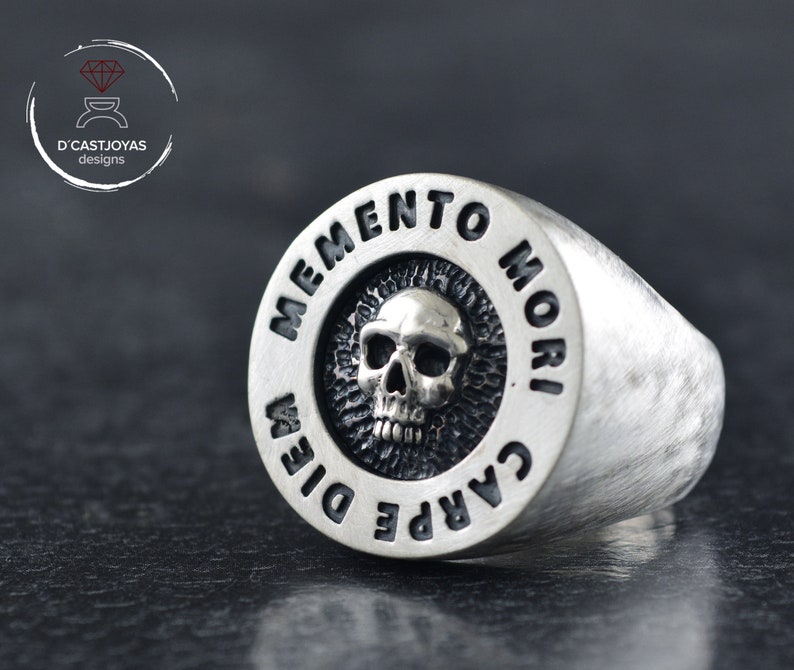 Skull Ring Memento Mori Silver Round Seal Ring Badass Etsy