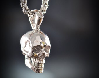 Gold skull pendant, White gold skull, Handmade skull, Memento Mori pendant