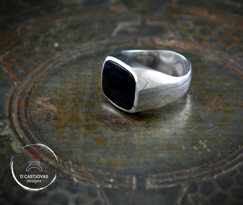 Solid Silver Ring With Onyx Square Ring Ring Etsy
