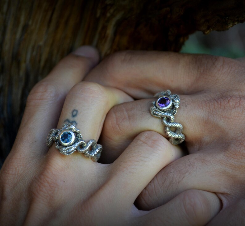 Sterling Silver Dragon Ring with Blue Topaz, Garnet, or Amethyst Stone image 16