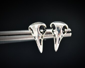 Silver tiny raven skull studs, Viking  earrings