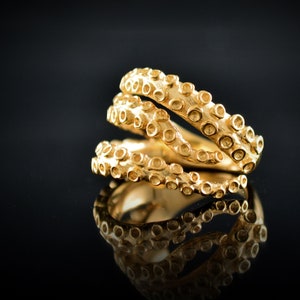 Solid Gold Octopus Tentacle Ring: Handcrafted 10k/14k/18k Adjustable Jewelry