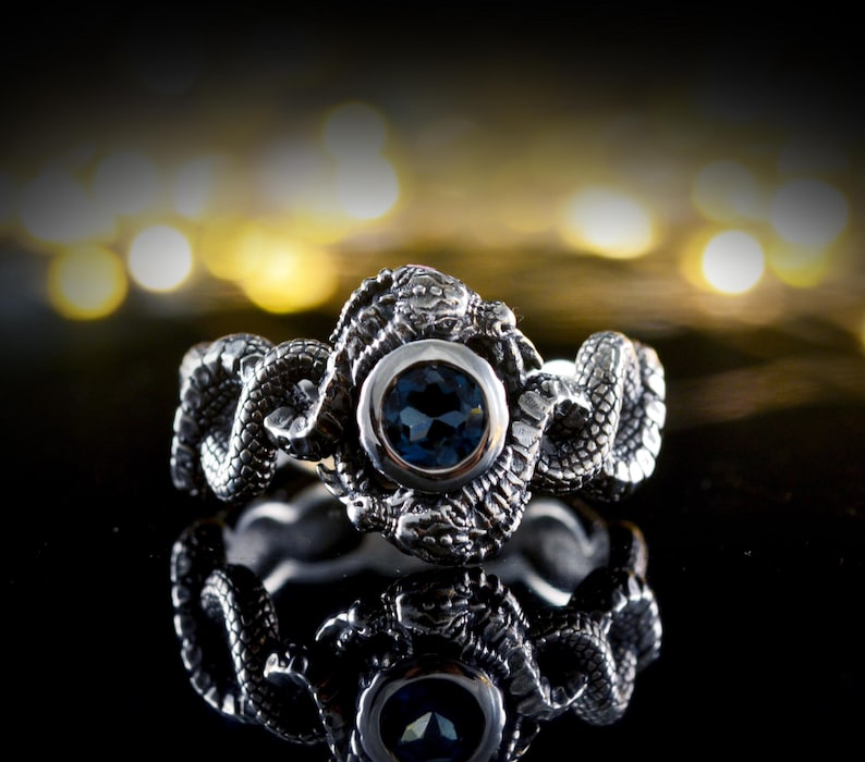 Sterling Silver Dragon Ring with Blue Topaz, Garnet, or Amethyst Stone image 20