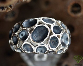 Hammered sterling silver ring, Silver ring ball textures