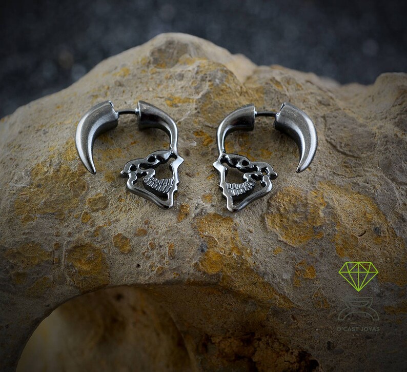 Silver Skull Hoop Earring Mens Earrings Etsy