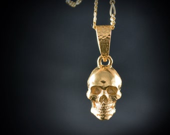 Handmade Solid Gold Skull Pendant, Gothic Jewelry