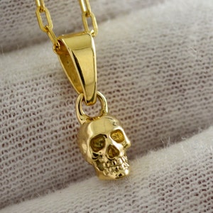 Gold tiny skull pendant , 10k, 14k and 18k gold charm, Memento Mori jewelry, cool gift for him