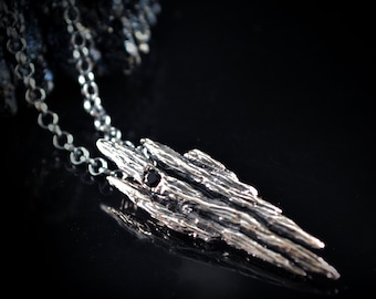 Silver rustic pendant for men, Oxidised silver tree bark pendant