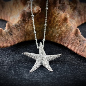Starfish Pendant handmade in Sterling Silver, Gold Plated Star Necklace, Ocean Jewelry